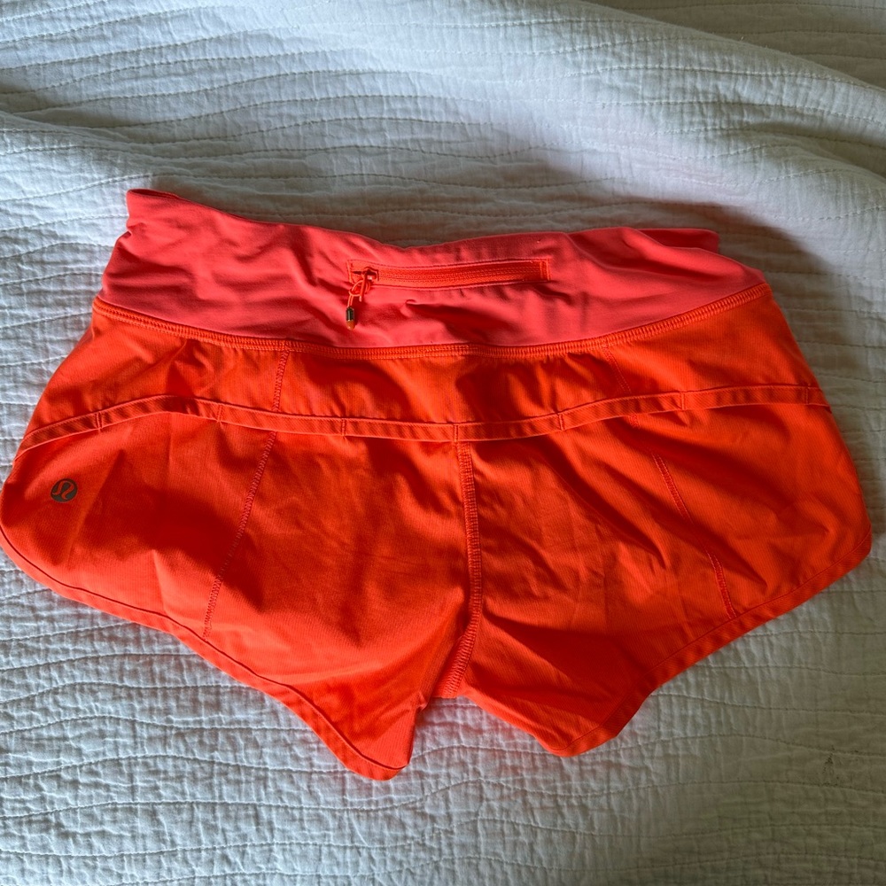 Orange Lululemon Running Shorts size 2